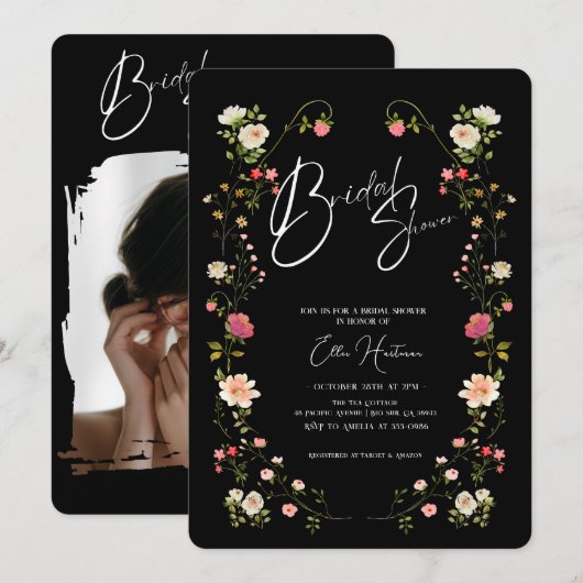 Rustikale Wildblume Bridal Bash Einladung (Vorne/Hinten)