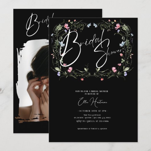 Rustikale Wildblume Bridal Bash Einladung (Vorne/Hinten)