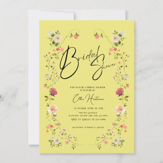 Rustikale Wildblume Bridal Bash Einladung (Vorderseite)