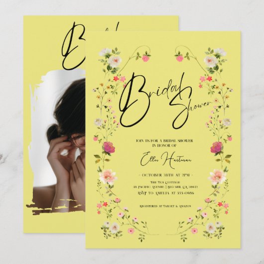 Rustikale Wildblume Bridal Bash Einladung (Vorne/Hinten)