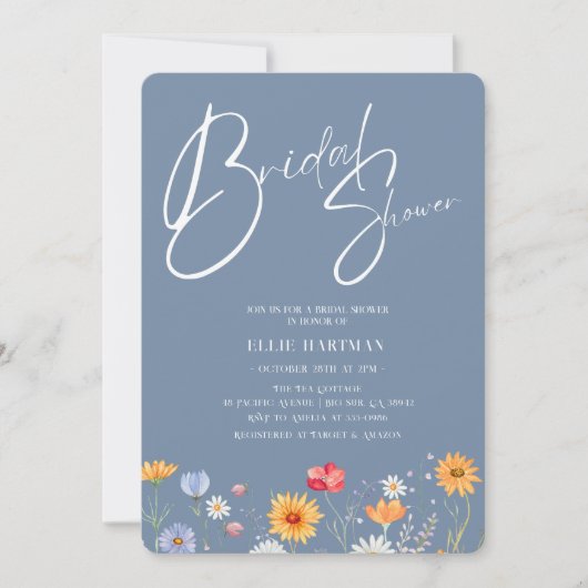 Rustikale Wildblume Bridal Bash Einladung (Vorderseite)