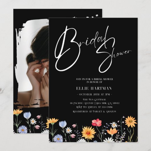 Rustikale Wildblume Bridal Bash Einladung (Vorne/Hinten)