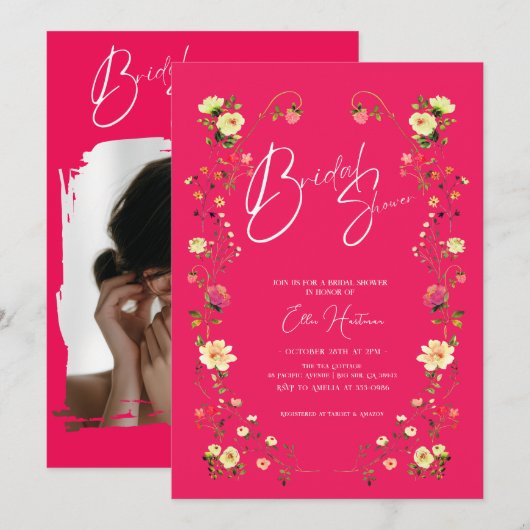 Rustikale Wildblume Bridal Bash Einladung (Vorne/Hinten)