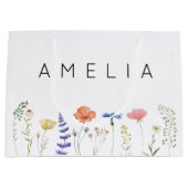 Rustikale Wildblume Bridesmaid Name Große Geschenktüte (Vorderseite)
