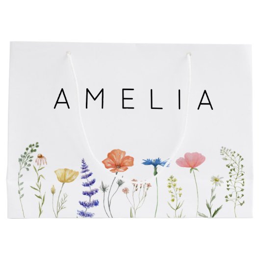 Rustikale Wildblume Bridesmaid Name Große Geschenktüte (Rückseite)