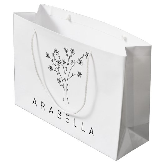 Rustikale Wildblume Bridesmaid Name Große Geschenktüte (Rückseite Schrägansicht)