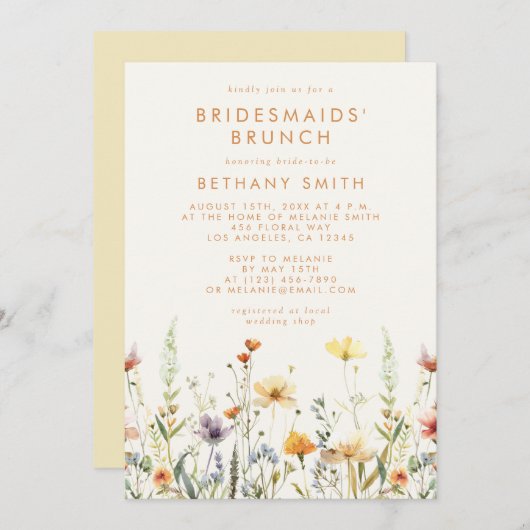 Rustikale Wildblume Bridesmaier Brunch Einladung (Vorne/Hinten)
