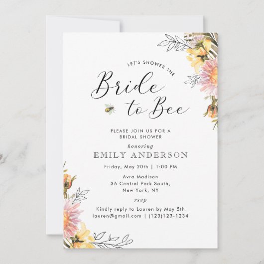 Rustikale Wildblume Brie to Bee Brautparty Einladung (Vorderseite)