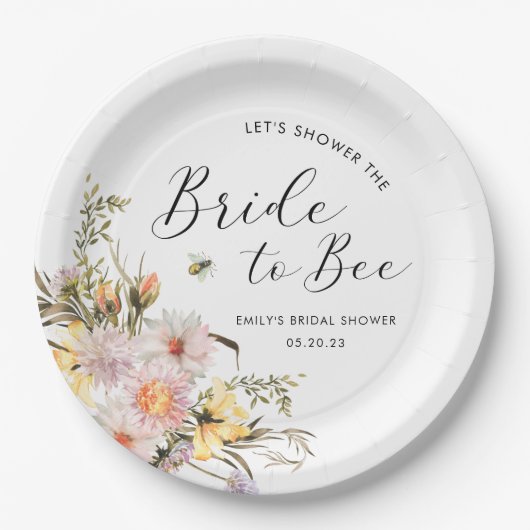 Rustikale Wildblume Brie to Bee Brautparty Pappteller (Vorderseite)