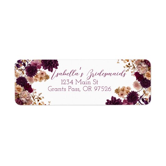 Rustikale Wildblume Burgund & Blush Rücksendeadres (Vorne)