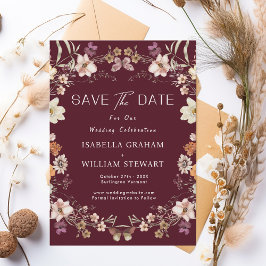 Rustikale Wildblume Burgundy Boho Save the Date Einladung
