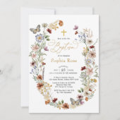 Rustikale Wildblume Butterfly Garden Taufe Einladung (Vorderseite)