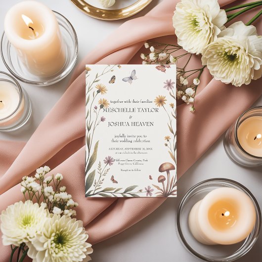 Rustikale Wildblume Butterfly & Mushroom Wedding Einladung