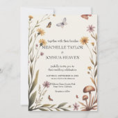 Rustikale Wildblume Butterfly & Mushroom Wedding Einladung (Vorderseite)