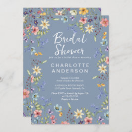 Rustikale Wildblume Dusty Blue Brautparty Einladung