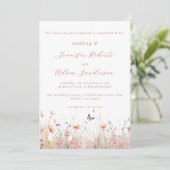 Rustikale Wildblume Dusty Pink Meadow Wedding Einladung (Stehend Vorderseite)