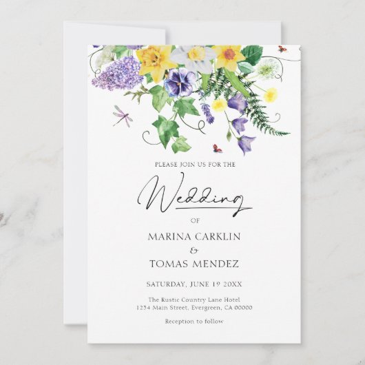 Rustikale Wildblume Einladung (Vorderseite)