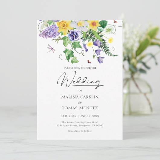 Rustikale Wildblume Einladung (Stehend Vorderseite)