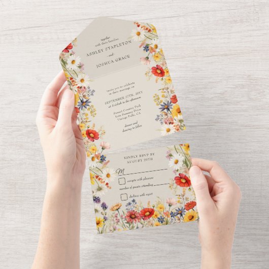 Rustikale Wildblume Elegante Blumenhochzeit und UA All In One Einladung (Abreißen)