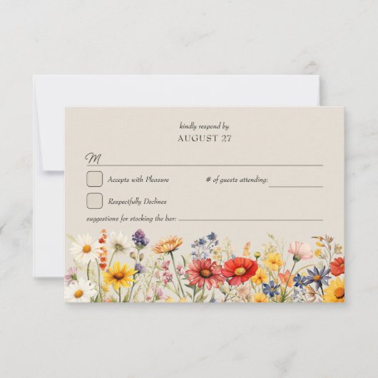 Rustikale Wildblume Elegante Einfache Hochzeit RSVP Karte (Vorderseite)