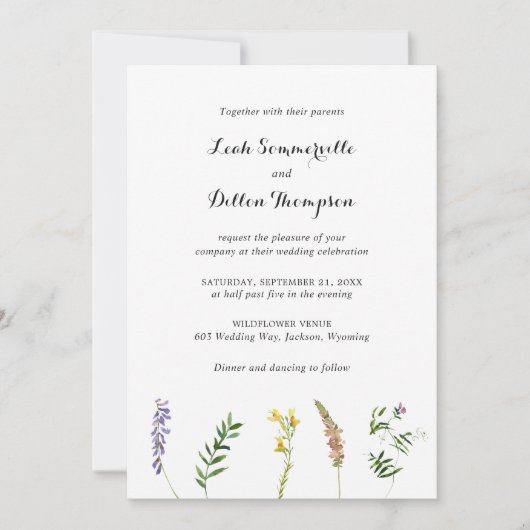 Rustikale Wildblume Elegante Hochzeit Einladung (Vorderseite)