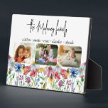 Rustikale Wildblume Familienname Kinder Namen 3 Fo Fotoplatte<br><div class="desc">Rustikales Foto mit Wildblume personalisiert mit 3 Ihrer Lieblings-Fotos, Familiennamen, Kindernamen oder Vornamen. Das Design umfasst wilde Blume in Aquarellland wie Mohn, Daisy, Maisblume, Konflower, Klee und Sedhead. Ihre Fotos werden in abgerundeten Rechteckformen dargestellt und wenn Sie Probleme mit der Platzierung haben, versuchen Sie, Ihr Bild in eine horizontale Landschaftsform...</div>
