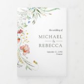 Rustikale Wildblume Foto Collage QR Code Hochzeit Dreifach Gefaltete Einladung (Cover)