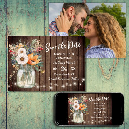 Rustikale Wildblume Foto-Hochzeit aus Holz Save The Date