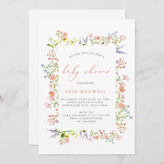 Rustikale Wildblume Frame Baby Dusche Einladung (Vorne/Hinten)