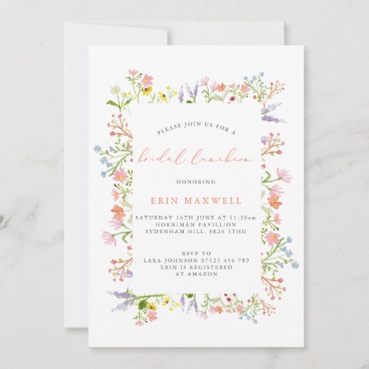 Rustikale Wildblume Frame Bridal Luncheon Einladung (Vorderseite)