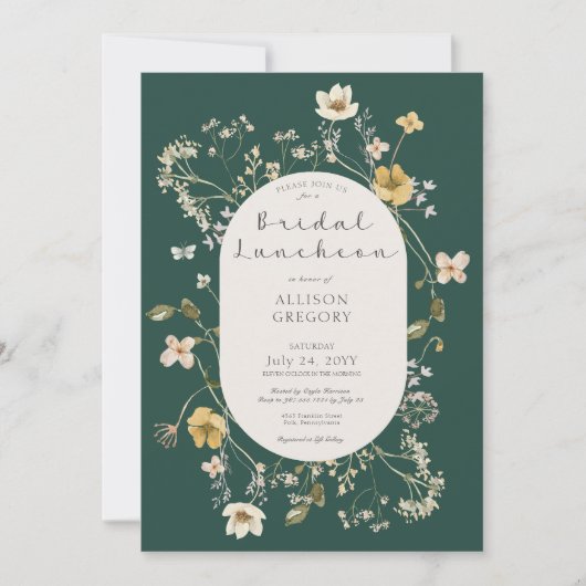 Rustikale Wildblume Frame Green Bridal Luncheon Einladung (Vorderseite)