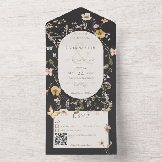 Rustikale Wildblume Frame QR Code All In One Einladung (Innen Boden)