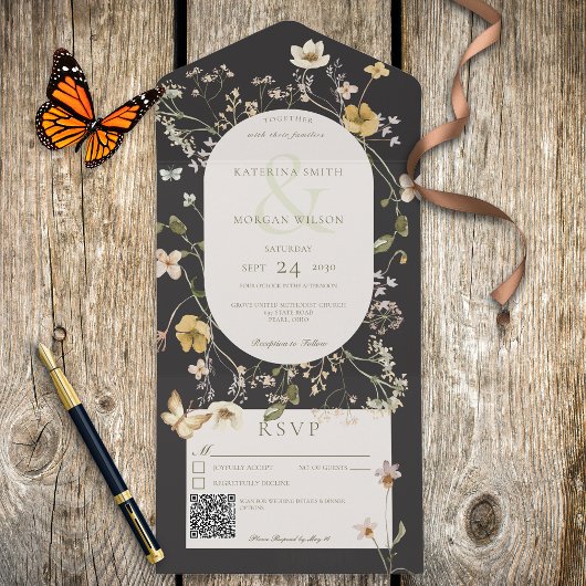 Rustikale Wildblume Frame QR Code All In One Einladung