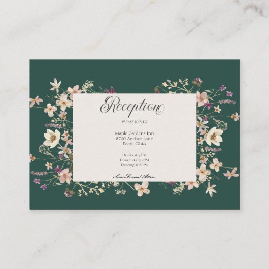 Rustikale Wildblume Frame Smaragdgrüner Empfang Begleitkarte (Vorderseite)