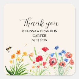 Rustikale Wildblume Garden Spring Wasserfarbenhoch Quadratischer Aufkleber