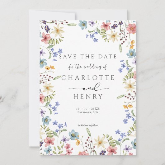 Rustikale Wildblume Garden Wedding Save The Date (Vorderseite)