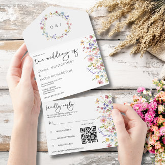 Rustikale Wildblume Garden Wedding UAWG & QR Code All In One Einladung