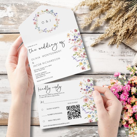 Rustikale Wildblume Garden Wedding UAWG & QR Code All In One Einladung