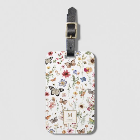 Rustikale Wildblume Garten Vintage Schmetterlinge Gepäckanhänger (Vorderseite Vertikal)