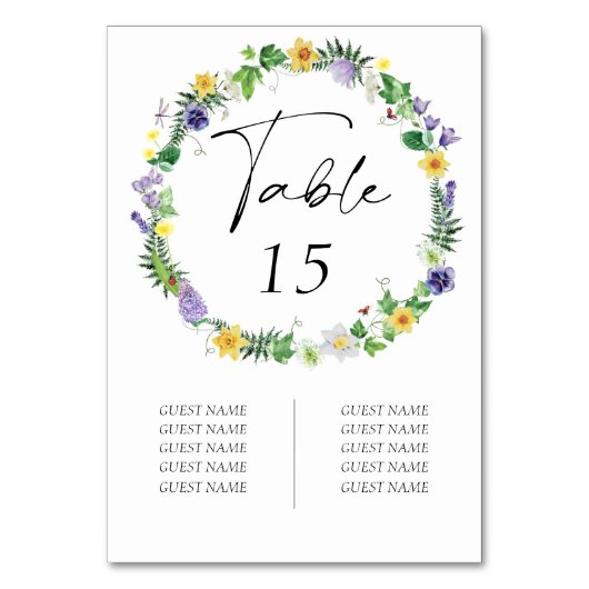 Rustikale Wildblume Gästebamen Hochzeit Tischnummer (Vorderseite)