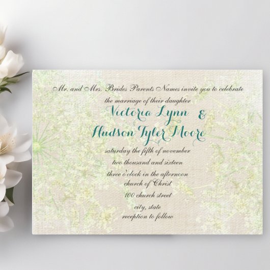 Rustikale Wildblume Grün und Aquamarine Königin An Einladung