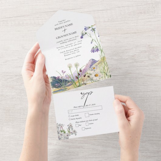Rustikale Wildblume Hochzeit All In One Einladung (Abreißen)