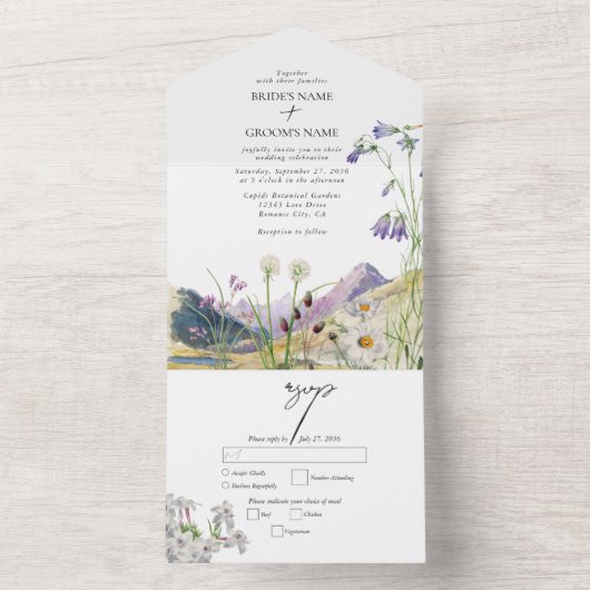 Rustikale Wildblume Hochzeit All In One Einladung (Innen Boden)
