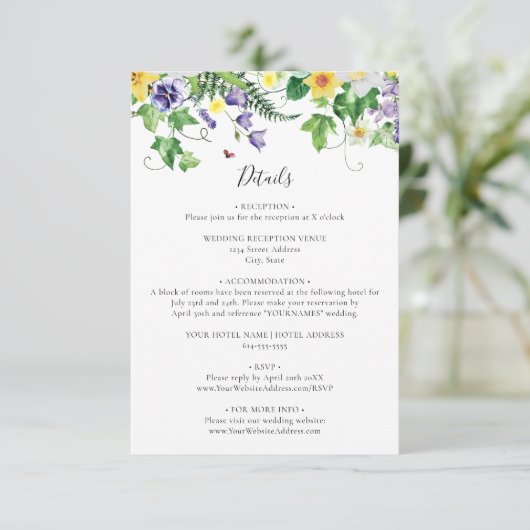 Rustikale Wildblume Hochzeit Begleitkarte (Stehend Vorderseite)