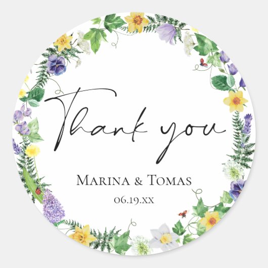 Rustikale Wildblume Hochzeit Danke Runder Aufkleber (Vorderseite)