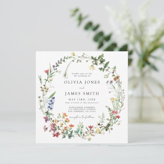 Rustikale Wildblume Hochzeit Einladung (Stehend Vorderseite)