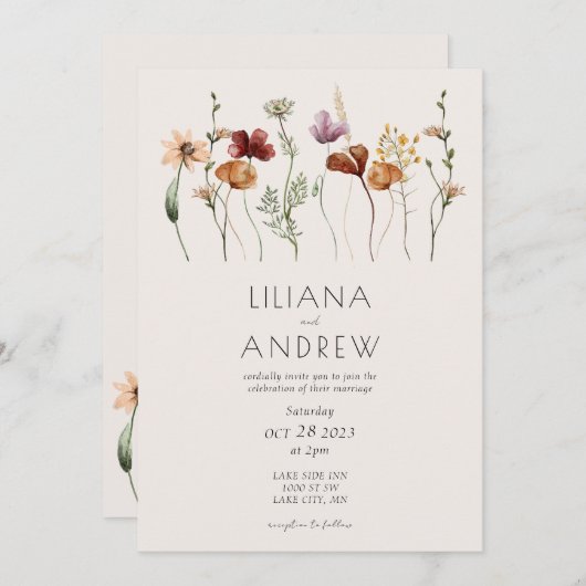 Rustikale Wildblume Hochzeit Einladung (Vorne/Hinten)