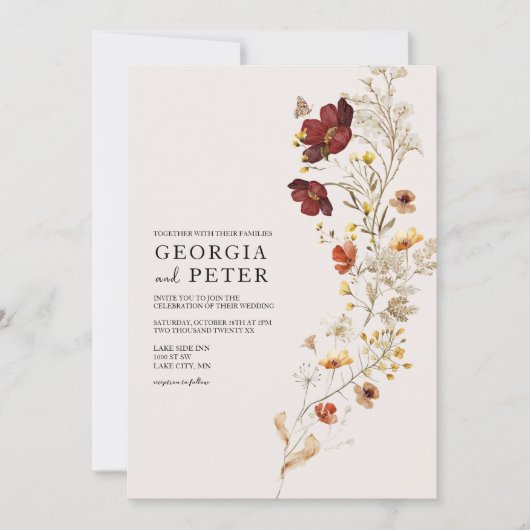 Rustikale Wildblume Hochzeit Einladung (Vorderseite)