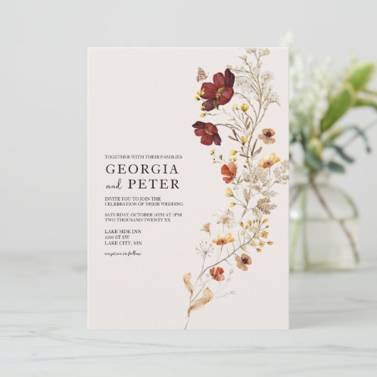 Rustikale Wildblume Hochzeit Einladung (Stehend Vorderseite)