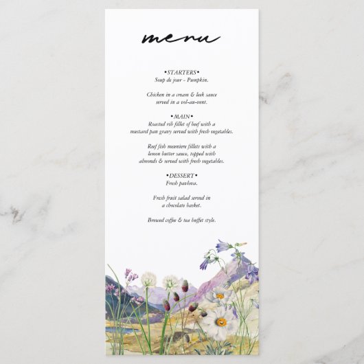 Rustikale Wildblume Hochzeit Menükarte (Vorderseite)